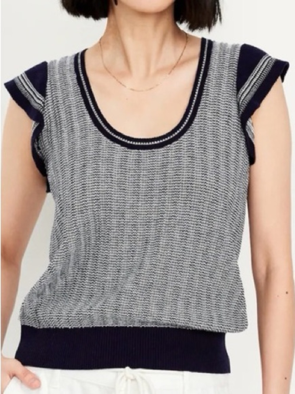 Striped Knit Scoop Neck Top in Navy & White